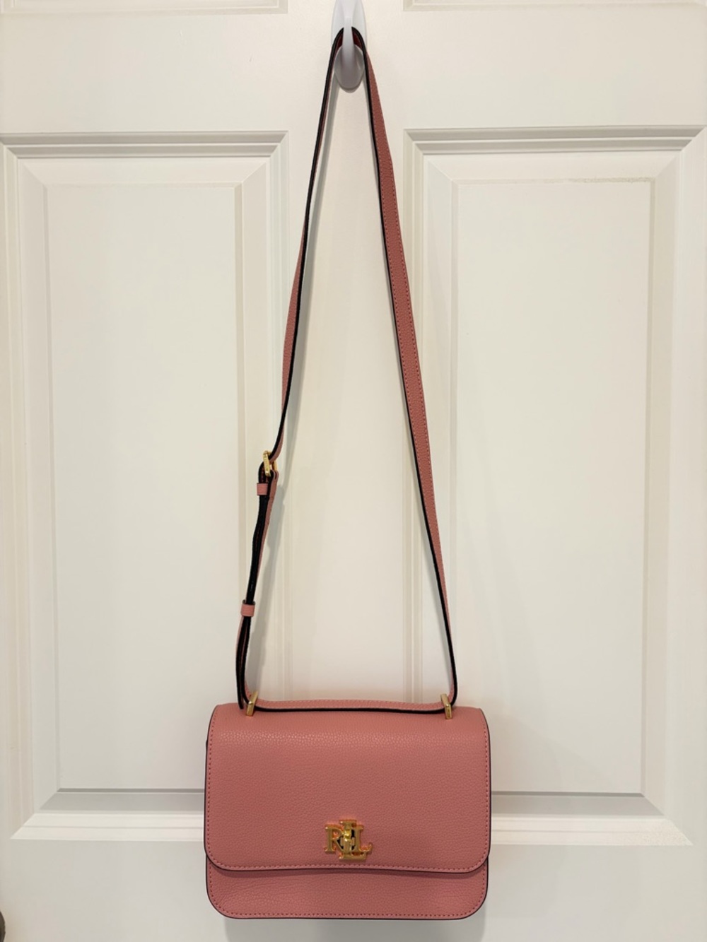 NWT RALPH LAUREN Spring Rose Tan Pebbled Leather Crossbody/Shoulder Bag